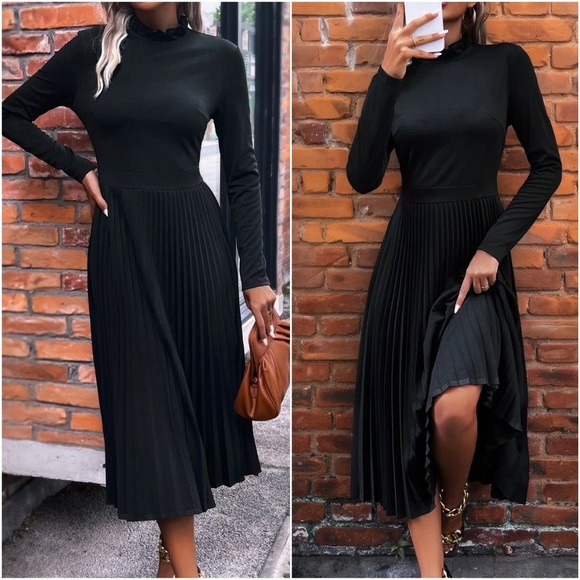 Classic Solid Pleated Minimalist Dress - Picture 3 of 7